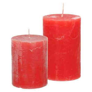 Stompkaarsen/cilinderkaarsen set - 2x - rood - rustiek model - Stompkaarsen