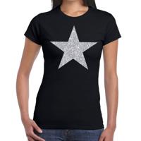 Glitter and glamour ster T-shirt - zilver glitters - zwart - dames - Verkleedkleding - Feestkleding