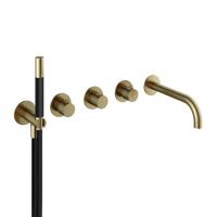Hotbath Cobber afbouwdeel inbouw bad thermostaat met 2 stopkranen met uitloop geborsteld messing (goud) CB7072EXTBB