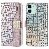 Croco Bling Series iPhone 13 Mini Portemonnee Hoesje - Rose Gold