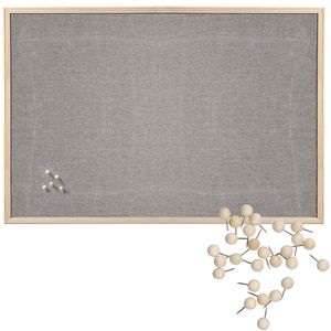 Prikbord incl. 30x punaises - textiel - 60 x 80 cm - lichtgrijs - hout