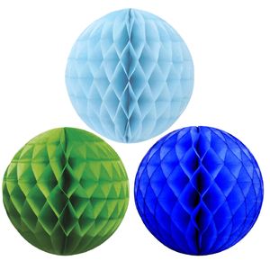 Kerstversiering set van 6x papieren kerstballen 10 cm groen lichtblauw en blauw