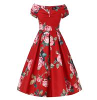 Dolly & Dotty Lily Scarlet Rose Vintage Swing Dress Red-XL