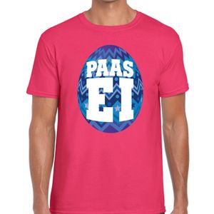 Paasei t-shirt roze met blauw ei voor heren