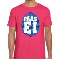 Paasei t-shirt roze met blauw ei voor heren - thumbnail