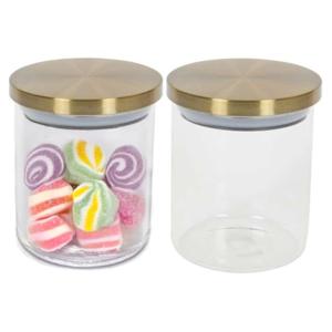 Voorraadpot - 2x - 600 ml - glas - draaideksel - goud - 9 x 12 cm - weckpot