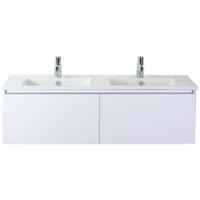 Frozen Badmeubelset 140 cm - Greeplijst in Kleur - Wit Hoogglans - Keramische Wastafel Wit 2 Kraangaten