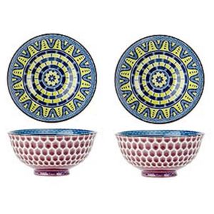 4x Oosterse soepkommen/serveerschalen blauw van porselein 12 cm rond