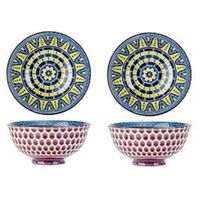 4x Oosterse soepkommen/serveerschalen blauw van porselein 12 cm rond