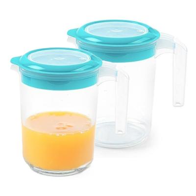 Sapkan / Schenkkan karaf met deksel - 2x - 1500 ml - blauw - kunststof - met mix en navul dop Sapkan / Schenkkan karaf met deksel - 2x - 1500 ml - blauw - kunststof - met mix en navul dop