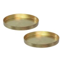 2x stuks ronde kunststof dienbladen/kaarsenplateaus goud D27 cm