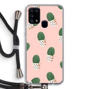 Cactusprint roze: Samsung Galaxy M31 Transparant Hoesje met koord