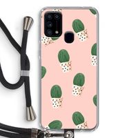 Cactusprint roze: Samsung Galaxy M31 Transparant Hoesje met koord