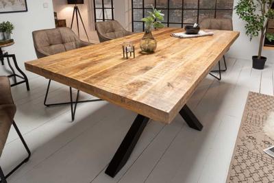 Massieve industriële eettafel GALAXIE 240 cm naturel mangohout zwart sterframe - 45772