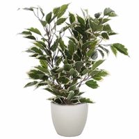 Groen/witte ficus kunstplant 40 cm met plantenpot taupe D13.5 en H12.5 cm