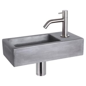 Differnz Ravo fonteinset - 38.5x18.5x9cm - Rechthoek - 1 kraangat - Gebogen matte chromen kraan - beton donkergrijs 38.400.98