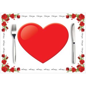 10x stuks Hartjes placemats I Love You 42 x 30 cm