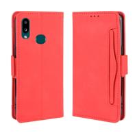 Voor Galaxy A10s portemonnee stijl huid voelen kalf patroon lederen draagtas met aparte kaartsleuf (rood)