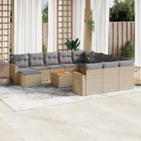 13-delige Loungeset met kussens poly rattan beige