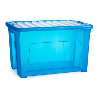 Opslagbox met deksel - transparant blauw - 47 liter - 54 x 38 x 32 cm - kunststof