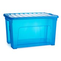 Opslagbox met deksel - transparant blauw - 47 liter - 54 x 38 x 32 cm - kunststof Opslagbox met deksel - transparant blauw - 47 liter - 54 x 38 x 32 cm - kunststof