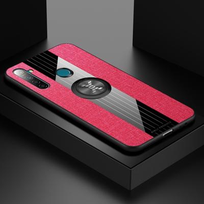 Voor OPPO Realme Q XINLI stiksels doek Textue schokbestendig TPU beschermhoes met ring houder (rood)