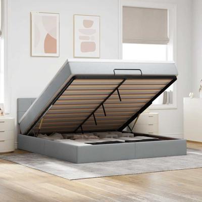 Bed poef met matras en LED's 180x200 cm stof lichtgrijs
