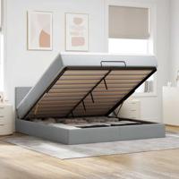 Bed poef met matras en LED's 180x200 cm stof lichtgrijs