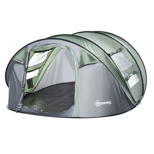 Outsunny Tent voor 4-5 personen, kampeertent met haringen, koepeltent, polyester, groen | Aosom Netherlands