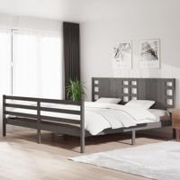 Bedframe massief grenenhout grijs 200x200 cm