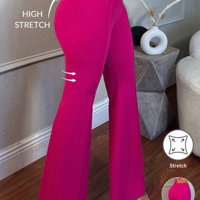 Camel Low Waist Flare Leg Skinny Suit Pants - Elegant Knit Trousers Hot Pink / XS