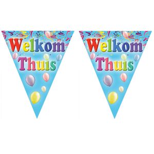 3x stuks welkom thuis vlaggetjes slingers/vlaggenlijnen blauw van 5 meter