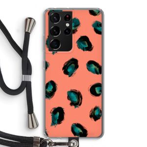 Pink Cheetah: Samsung Galaxy S21 Ultra Transparant Hoesje met koord
