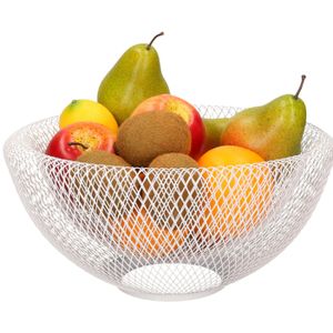 Metalen fruitmand/fruitschaal wit rond 31 x 15 cm