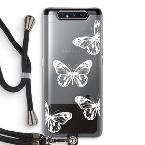 White butterfly: Samsung Galaxy A80 Transparant Hoesje met koord