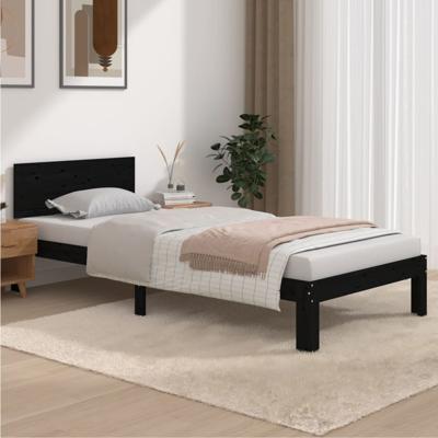 Bedframe massief grenenhout zwart 90x200 cm