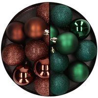 24x stuks kunststof kerstballen mix van donkerbruin en donkergroen 6 cm - Kerstbal