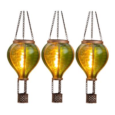 Solar luchtballon lantaarn - 3x - groen - hangend - 12 led lampjes - vlam effect - 11 x 36 cm