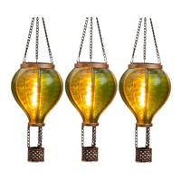 Solar luchtballon lantaarn - 3x - groen - hangend - 12 led lampjes - vlam effect - 11 x 36 cm