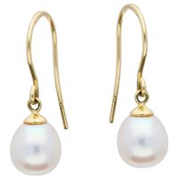 Glow 208.0059.00 Oorhangers geelgoud-zoetwaterparel wit 8 mm