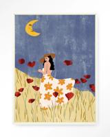 Urban Cotton Wandkleed 'Girl In A Poppyfield' 145 x 190cm in Floating Frame - off white