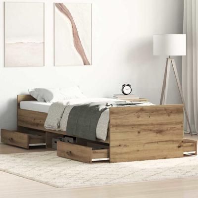Bedframe artisanaal eikenkleurig 75 x 190 cm Bewerkt hout
