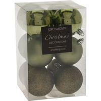 12x stuks kerstballen mix groen tinten kunststof 6 cm   -