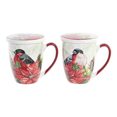 Kopje voor infusions DKD Home Decor Fågel Porselein Rood Groen (380 ml) (2 Stuks)