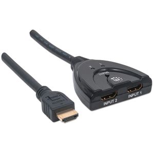 Manhattan 207416 HDMI-switch 2 poorten LED-weergave, 3D-weergave mogelijk, Vergulde connectoren 1080 Pixel