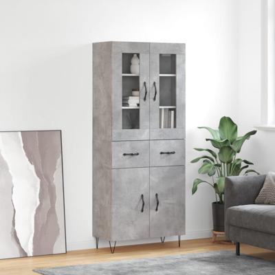 Hoge kast 69,5x34x180 cm bewerkt hout betongrijs