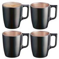 Koffiemokken Monaco - 4x stuks - Hard Glas - zwart - 250 ml - 9 cm - Flashy metallic finish Koffiemokken Monaco - 4x stuks - Hard Glas - zwart - 250 ml - 9 cm - Flashy metallic finish