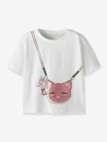 T-shirt voor meisjes met bedrukte tas en pailletten NAME IT wit