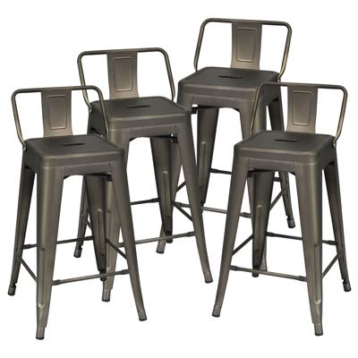 Set van 4 Eetkamerstoelen met Afneembare Rugleuning Restaurantstoelen van Metaal 60 cm Zithoogte Barkruk Zwart