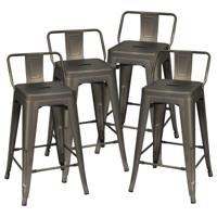 Set van 4 Eetkamerstoelen met Afneembare Rugleuning Restaurantstoelen van Metaal 60 cm Zithoogte Barkruk Zwart